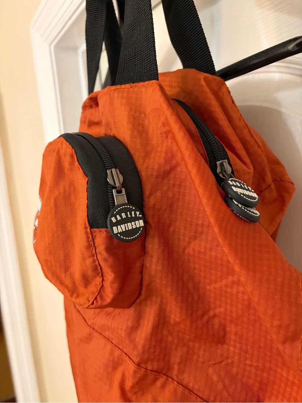 Harley Davidson Duffle Bag Orange Packable Nylon Shoulder Strap Light Weight 19”